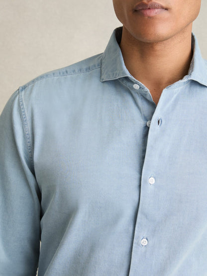 Washed Cotton Chambray Shirt in Blue | Reiss Men New