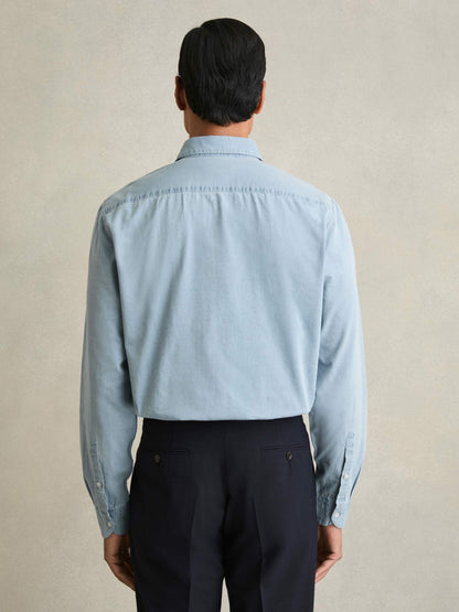 Washed Cotton Chambray Shirt in Blue | Reiss Men New
