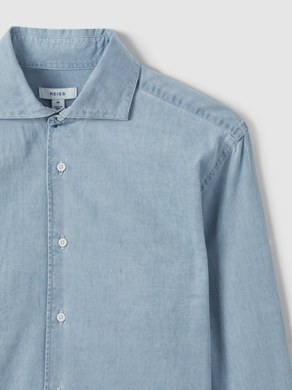 Washed Cotton Chambray Shirt in Blue | Reiss Men New