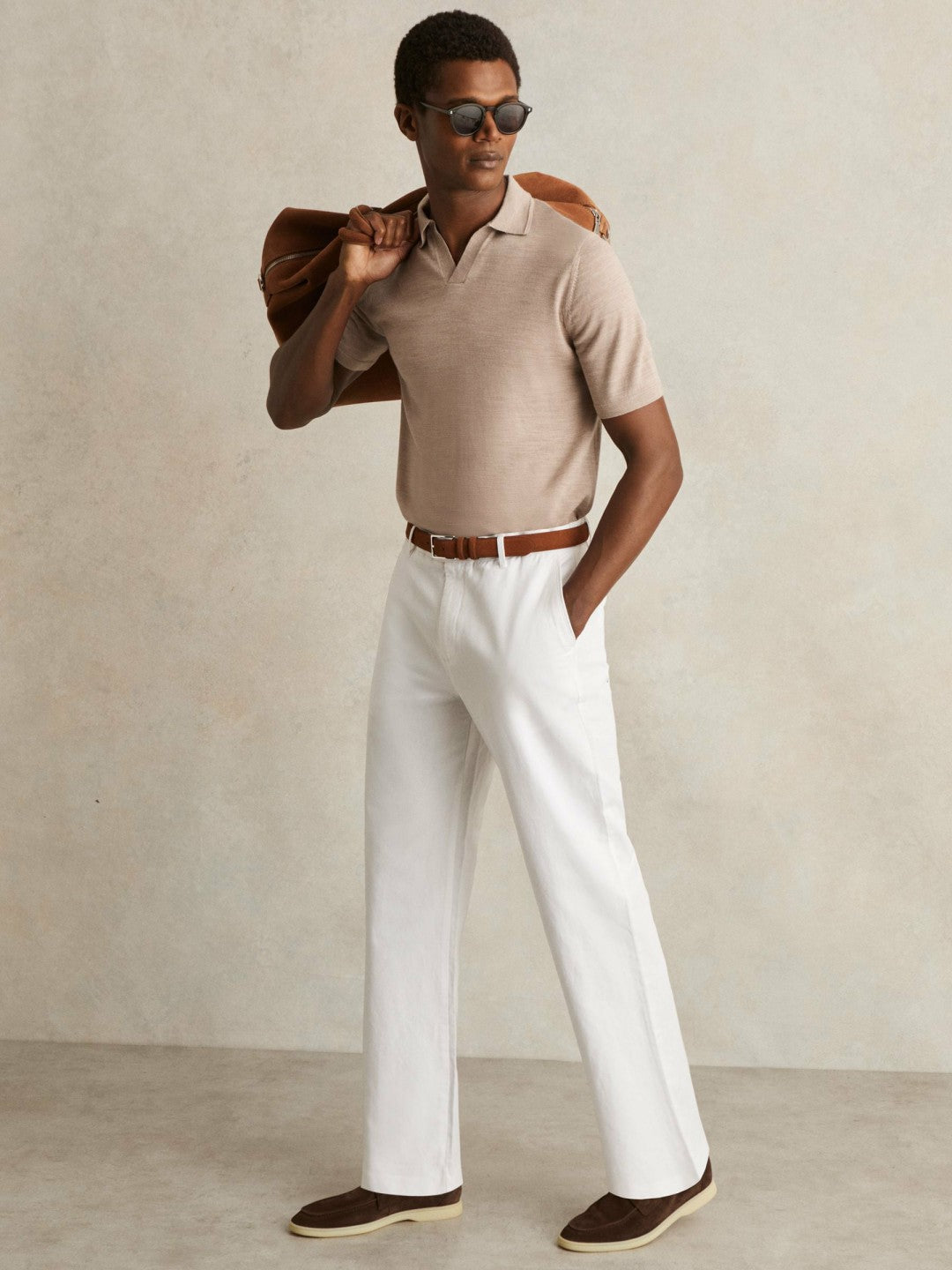 Cotton-Linen Relaxed-Fit Trousers in White | Reiss Men Signature