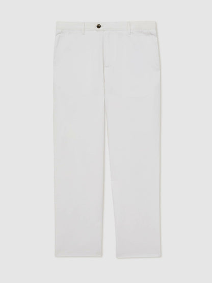 Cotton-Linen Relaxed-Fit Trousers in White | Reiss Men Signature