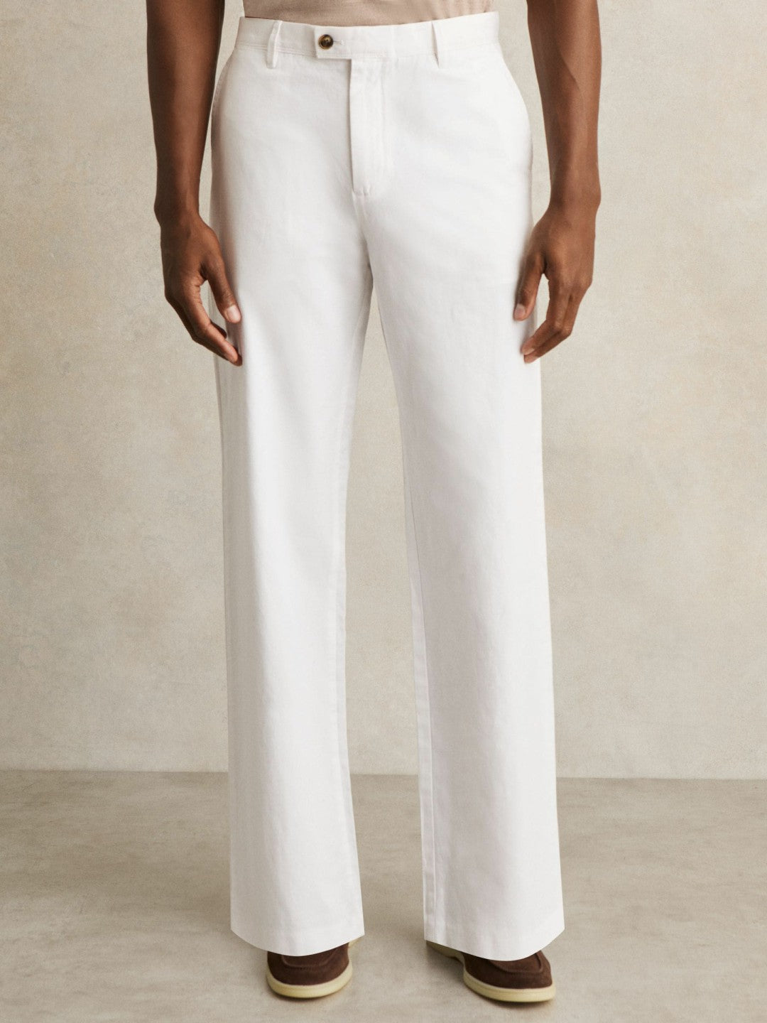 Cotton-Linen Relaxed-Fit Trousers in White | Reiss Men Signature