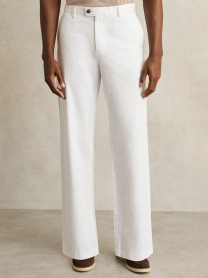 Cotton-Linen Relaxed-Fit Trousers in White | Reiss Men Signature