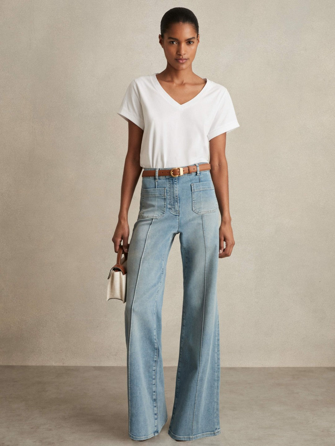 Brushed-Cotton V-Neck T-Shirt in White | Reiss Women Best Seller