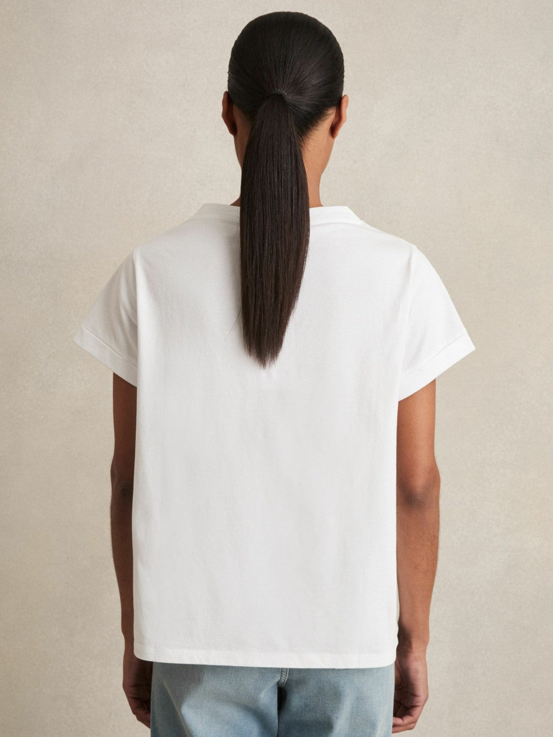 Brushed-Cotton V-Neck T-Shirt in White | Reiss Women Best Seller