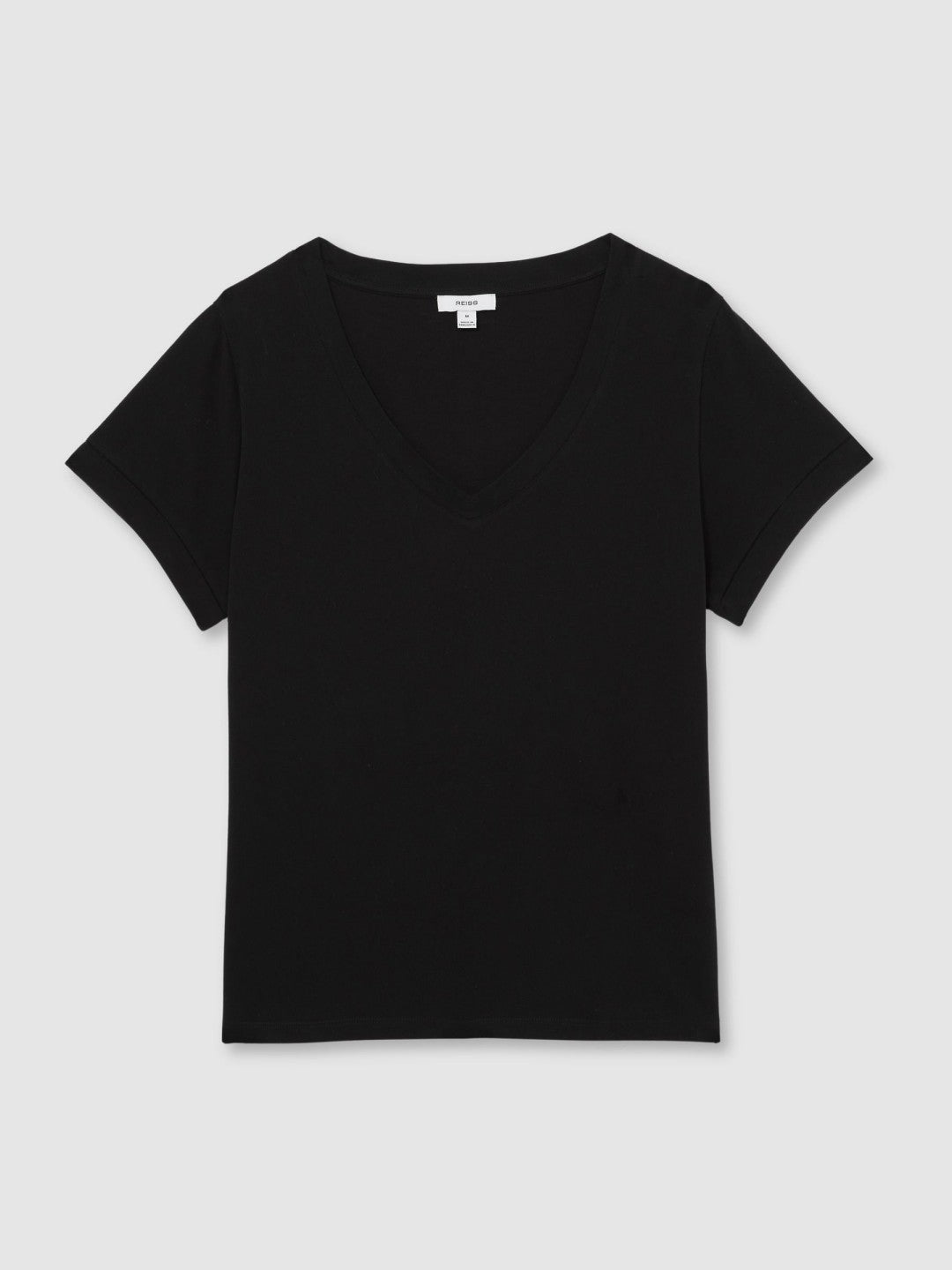 Brushed-Cotton V-Neck T-Shirt in Black | Reiss Women Signature