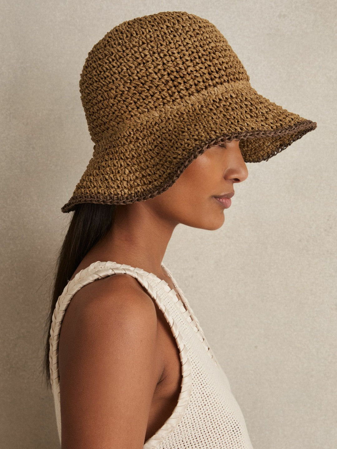 Straw Sun Hat in Tan | Reiss Women Best Seller