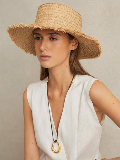 Straw Boater Hat in Natural | Reiss Women Trending