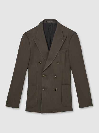 Slim Fit Double Breasted Suit Blazer in Dark Green | Reiss Men Featured