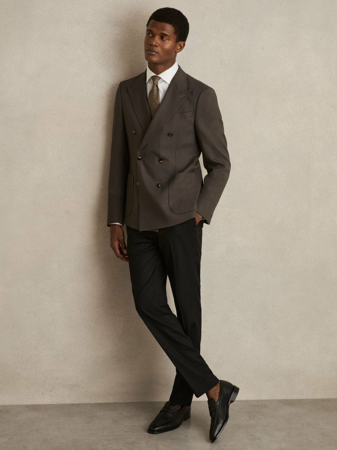 Slim Fit Double Breasted Suit Blazer in Dark Green | Reiss Men Featured