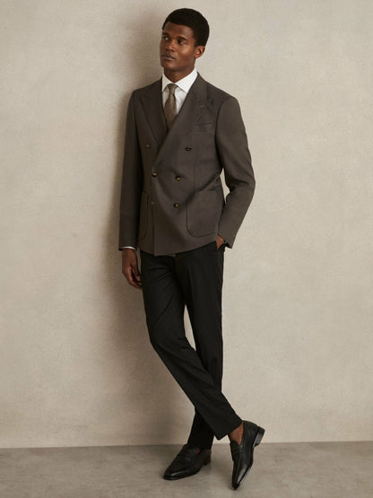 Slim Fit Double Breasted Suit Blazer in Dark Green | Reiss Men Featured