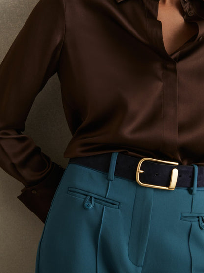 Leather Half Keeper Belt in Navy | Reiss Women Popular