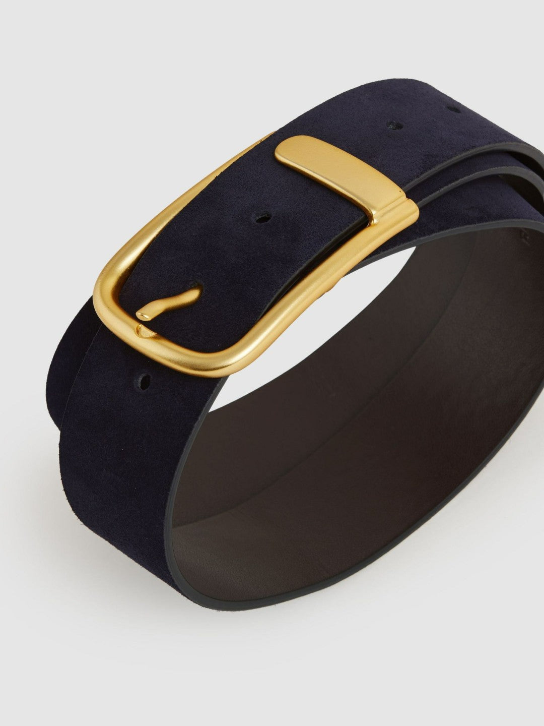 Leather Half Keeper Belt in Navy | Reiss Women Popular