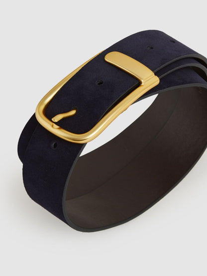 Leather Half Keeper Belt in Navy | Reiss Women Popular