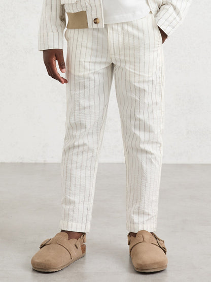 9-13 yrs Cotton Pinstripe Trousers Regular-Fit in Off White/Taupe Brown | Reiss Children & Baby New