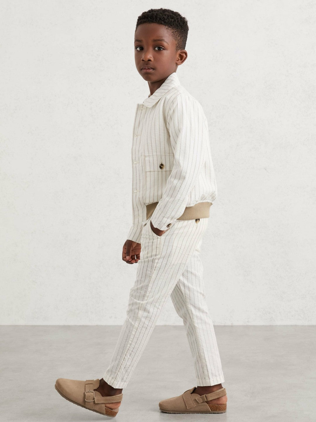 9-13 yrs Cotton Pinstripe Trousers Regular-Fit in Off White/Taupe Brown | Reiss Children & Baby New