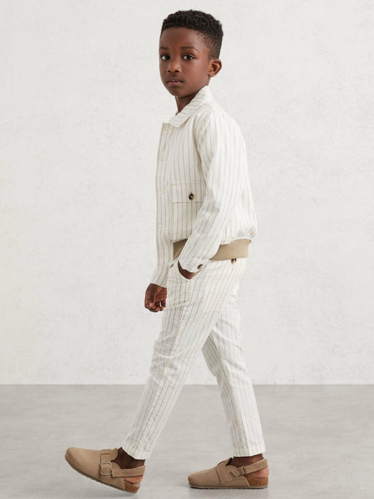 3-9 yrs Cotton Pinstripe Trousers Regular-Fit in Off White/Taupe Brown | Reiss Children & Baby Exclusive