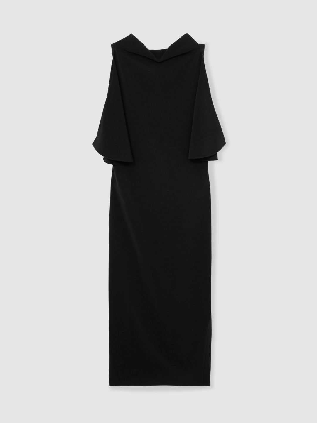 Draped-Front High-Neck Midi Dress in Black | Reiss Women Premium