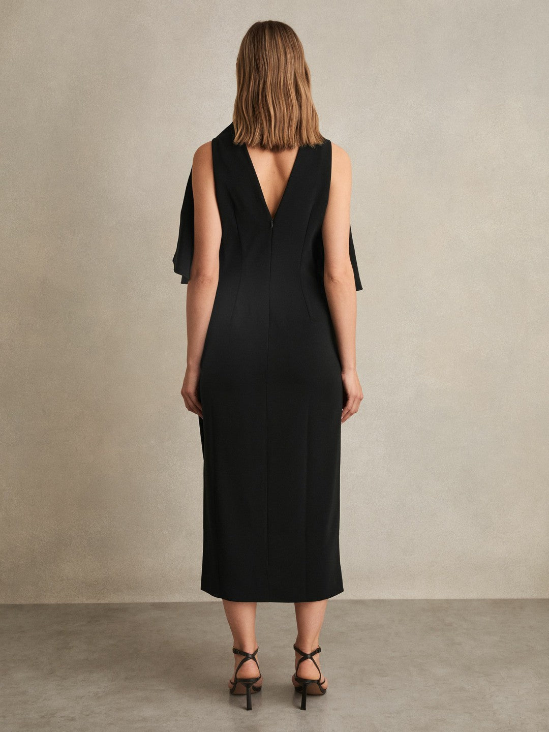 Draped-Front High-Neck Midi Dress in Black | Reiss Women Premium