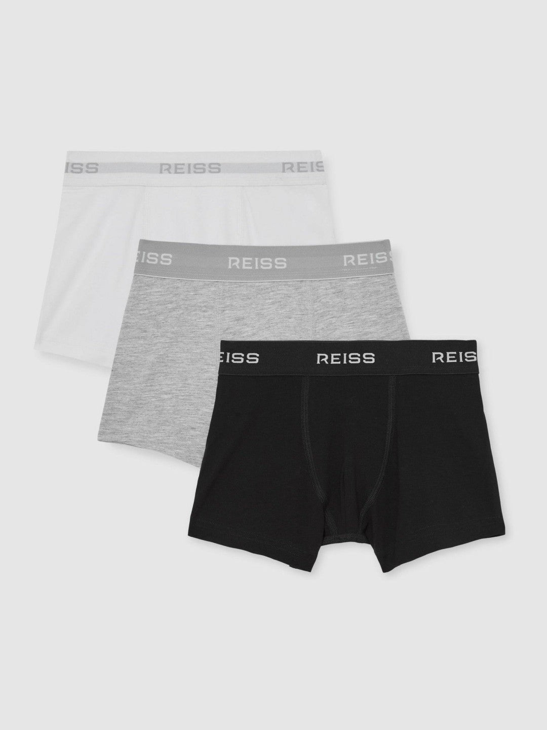 9-13 yrs Stretch-Cotton Logo-Waistband Boxer Shorts 3 Pack in White/Grey/Black | Reiss Children & Baby Featured