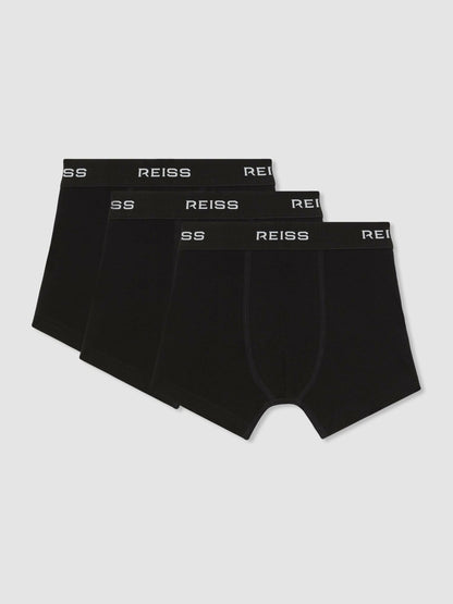 3-9 yrs Stretch-Cotton Logo-Waistband Boxer Shorts 3 Pack in Black | Reiss Children & Baby Premium
