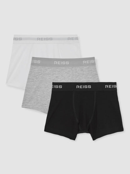 Stretch-Cotton Boxers 3 Pack in White/Grey/Black | Reiss Children & Baby Recommended
