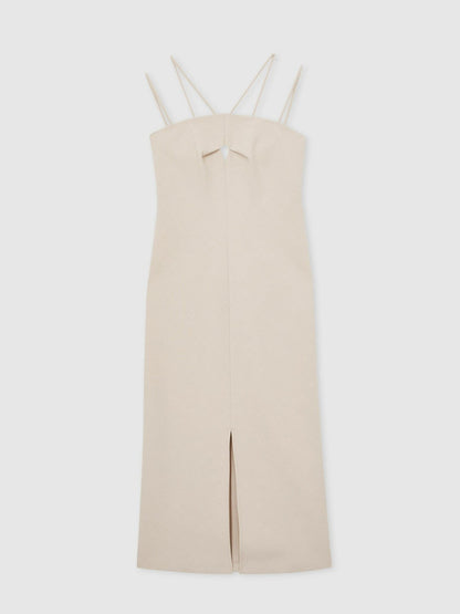 Double Strap Cut Out Midi Dress in Stone Neutral | Reiss Women Featured