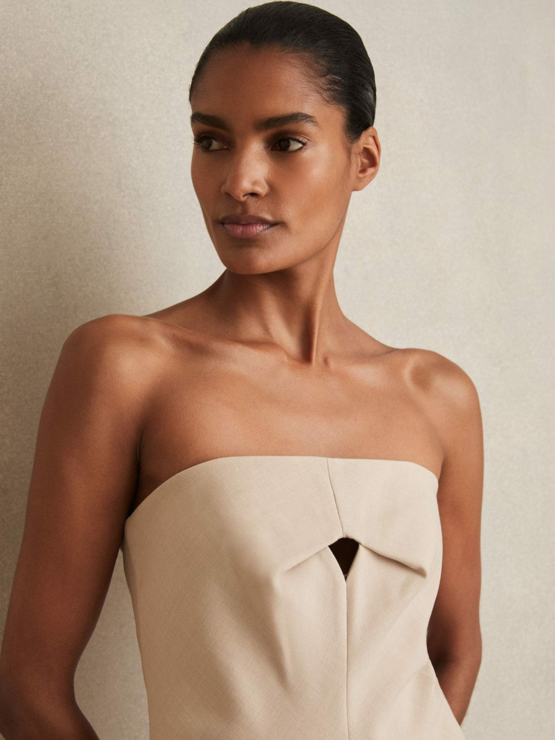Double Strap Cut Out Midi Dress in Stone Neutral | Reiss Women Featured