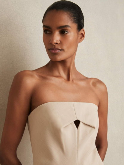Double Strap Cut Out Midi Dress in Stone Neutral | Reiss Women Featured