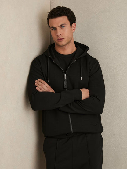 Interlock Zip-Through Hoodie in Black | Reiss Men New