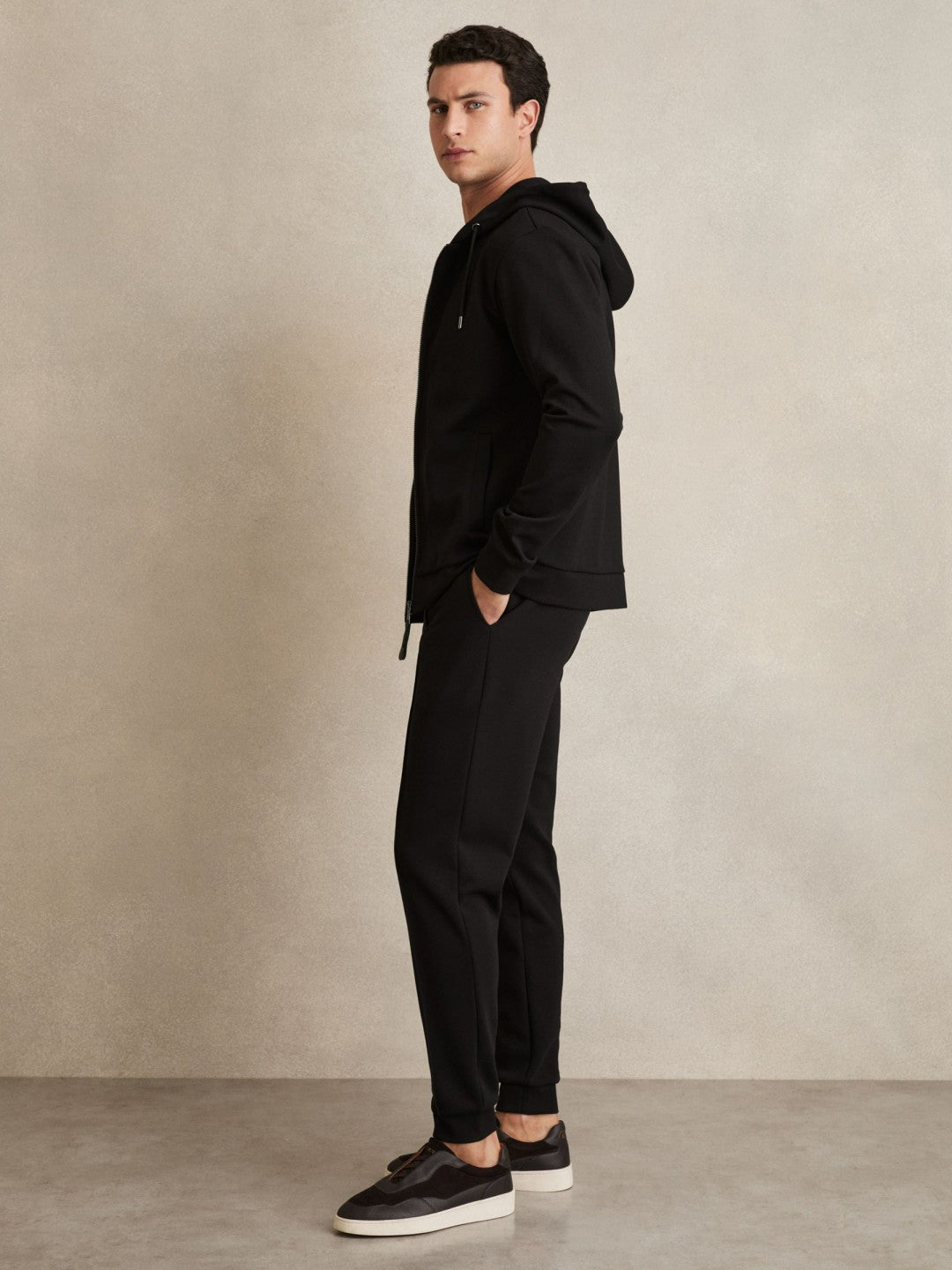 Interlock Zip-Through Hoodie in Black | Reiss Men New