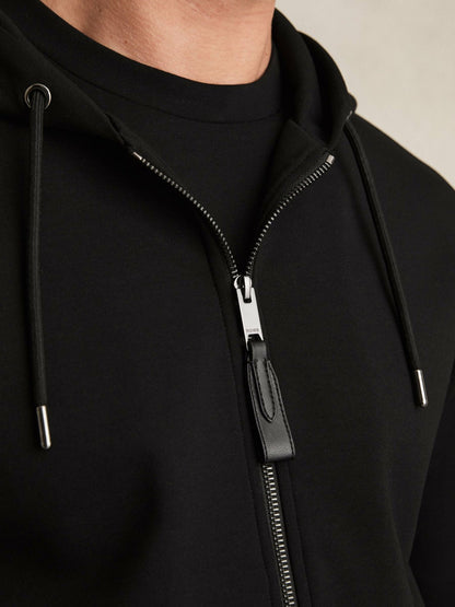Interlock Zip-Through Hoodie in Black | Reiss Men New