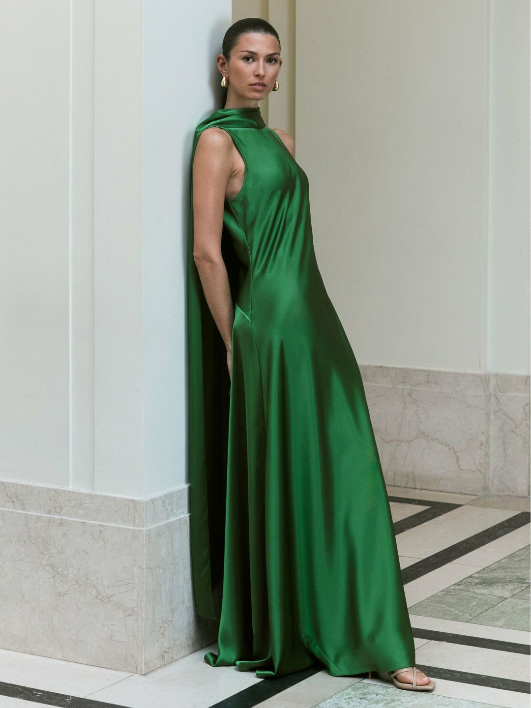 Satin Cape Maxi Dress in Green | Reiss Women Popular