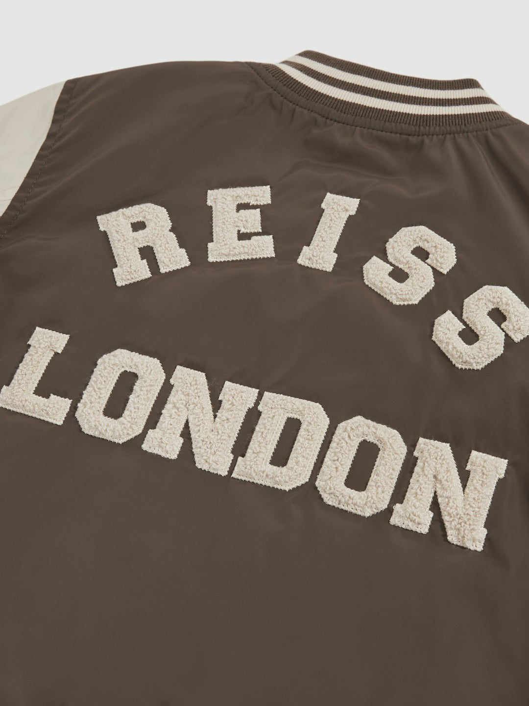 13-14 yrs Colour-Block Varsity Bomber Jacket in Mink Brown/Off White | Reiss Children & Baby Exclusive