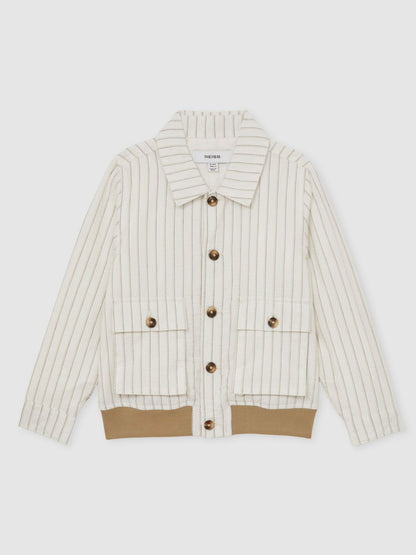 3-9 yrs Cotton Pinstripe Harrington Jacket in Off White/Taupe Brown | Reiss Children & Baby Trending
