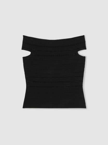 Bardot Open Knit Top in Black | Reiss Women Featured