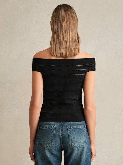 Bardot Open Knit Top in Black | Reiss Women Featured