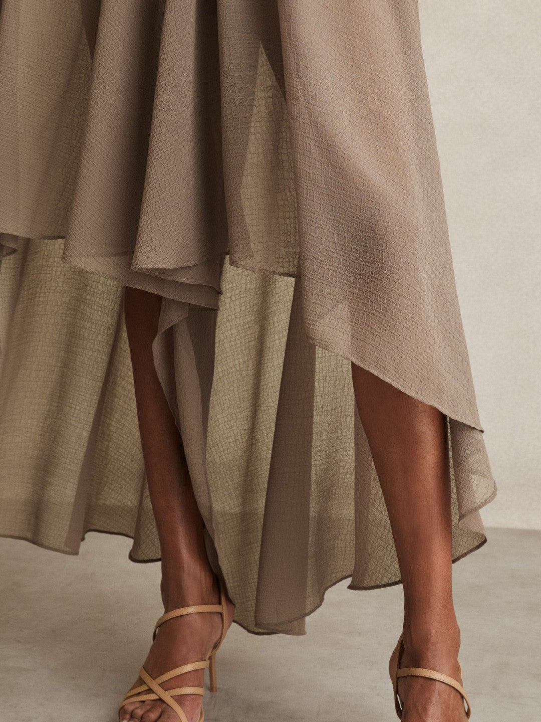 Sheer-Overlay High-Low Shorts in Mink Neutral | Reiss Women Signature