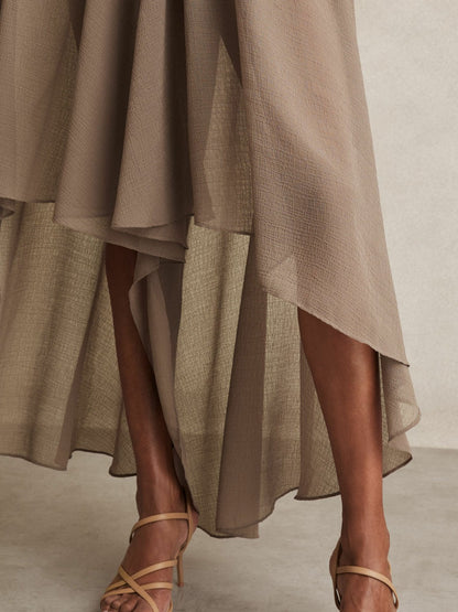 Sheer-Overlay High-Low Shorts in Mink Neutral | Reiss Women Signature