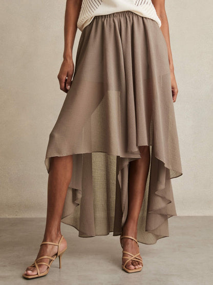 Sheer-Overlay High-Low Shorts in Mink Neutral | Reiss Women Signature