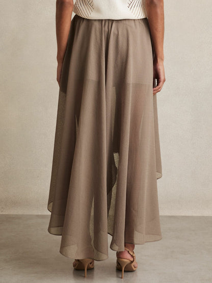Sheer-Overlay High-Low Shorts in Mink Neutral | Reiss Women Signature