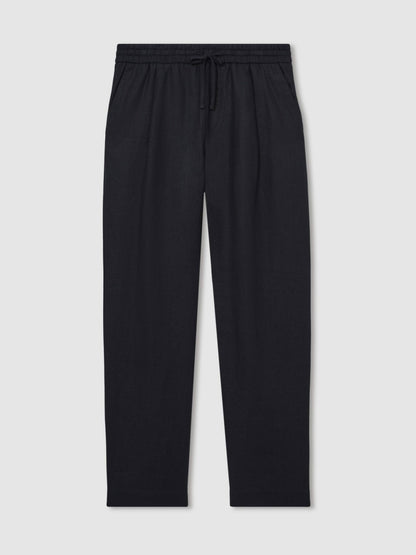 Linen Drawstring Relaxed-Fit Trousers in Navy | Reiss Men Popular