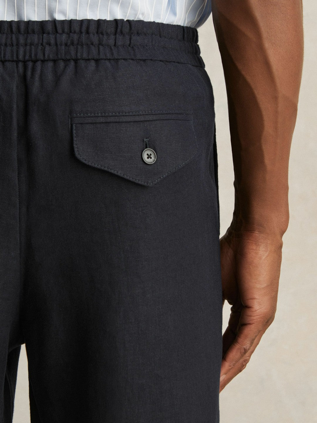 Linen Drawstring Relaxed-Fit Trousers in Navy | Reiss Men Popular
