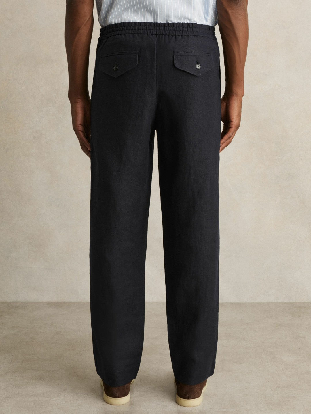 Linen Drawstring Relaxed-Fit Trousers in Navy | Reiss Men Popular