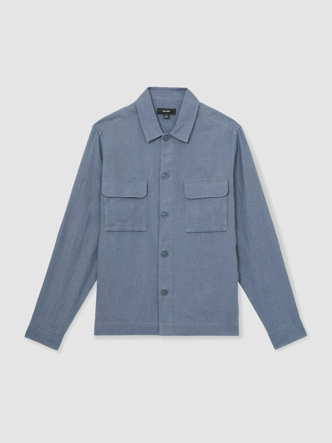 Linen Twin-Pocket Overshirt in Airforce Blue | Reiss Men Recommended