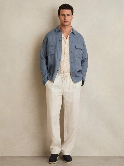 Linen Twin-Pocket Overshirt in Airforce Blue | Reiss Men Recommended