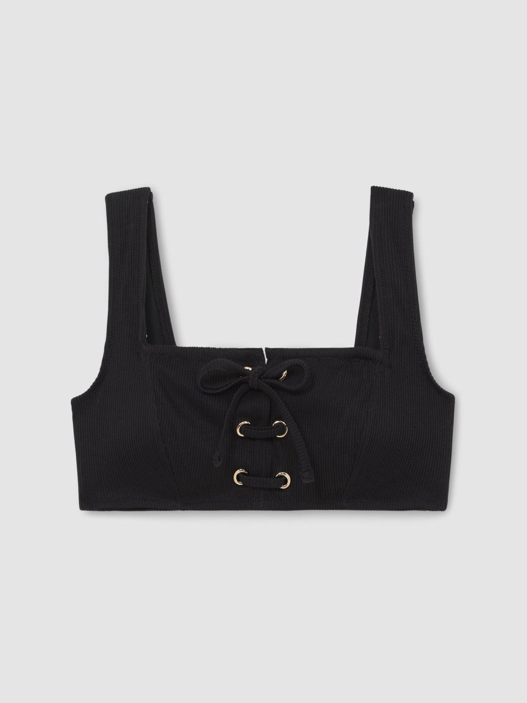 Ribbed Lace-Up Bikini Top in Black | Reiss Women Exclusive