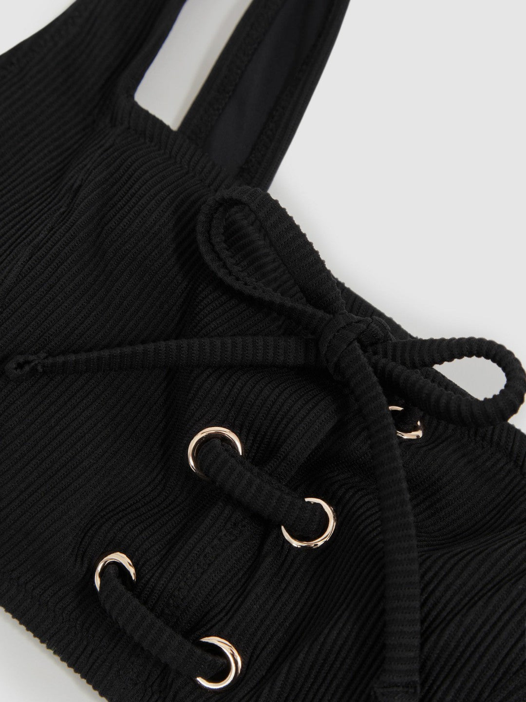 Ribbed Lace-Up Bikini Top in Black | Reiss Women Exclusive