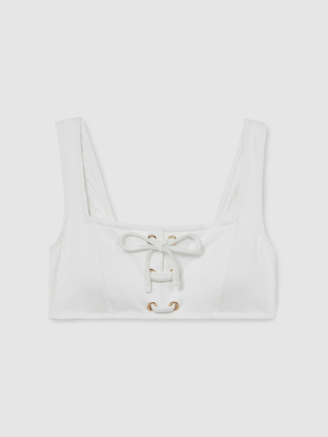 Ribbed Lace-Up Bikini Top in White | Reiss Women Popular