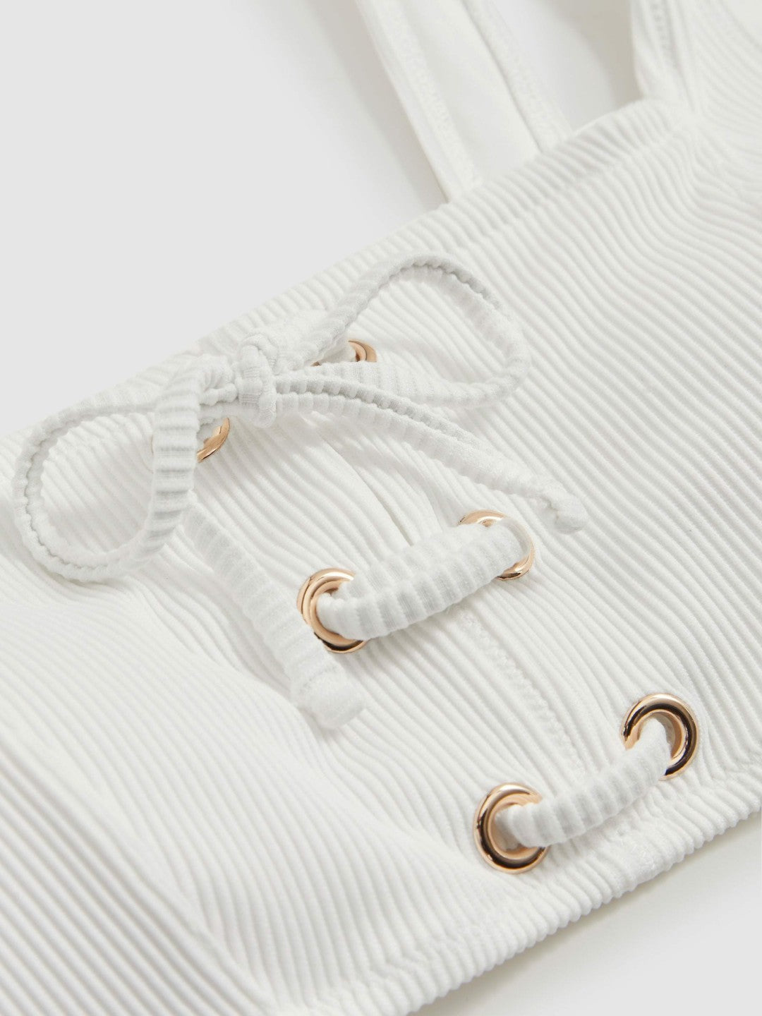 Ribbed Lace-Up Bikini Top in White | Reiss Women Popular